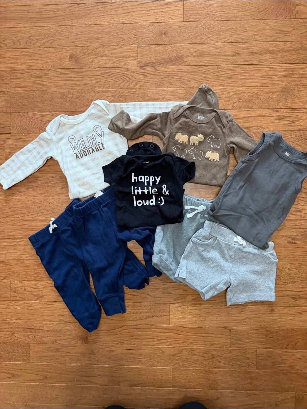 Baby Boys Neutral Bodysuit & Pants Lot - Gray, Navy, Black, Brown, Cream